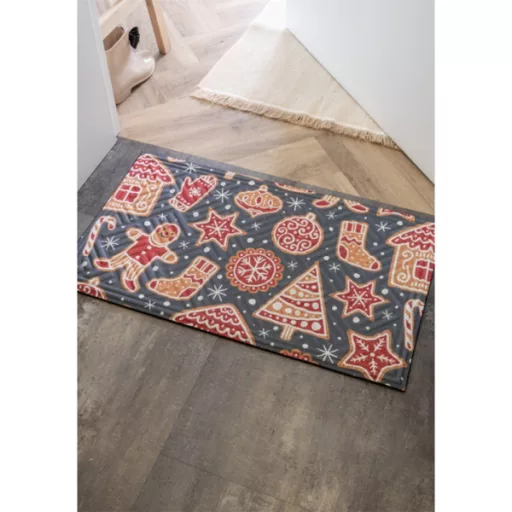 Lábtörlő Door Mat 45x75 Szürke alapon karácsonyi mintás